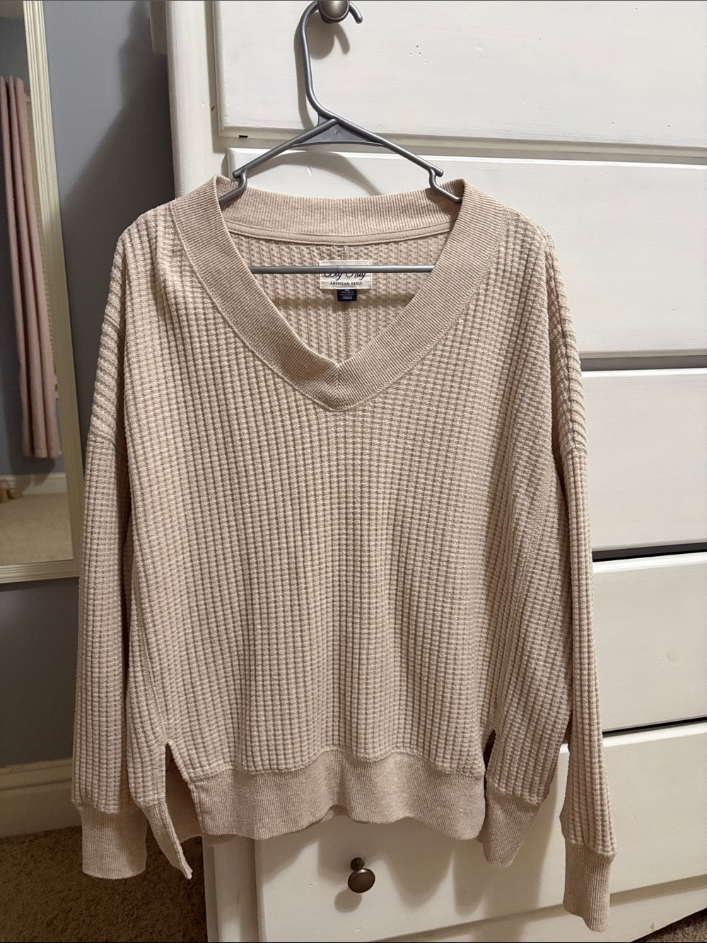 American Eagle big hug waffle V neck sweatshirt